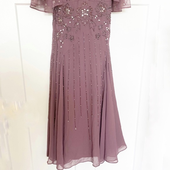 ASOS Floral Embellished Cape Midi Dress Dusty Purple Size 4 - Picture 8 of 15